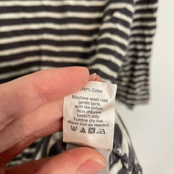 J. CREW Painter Zip Tee Gray Cream Ivory Horizontal Striped 3/4 Sleeve Cotton L - Picture 12 of 16